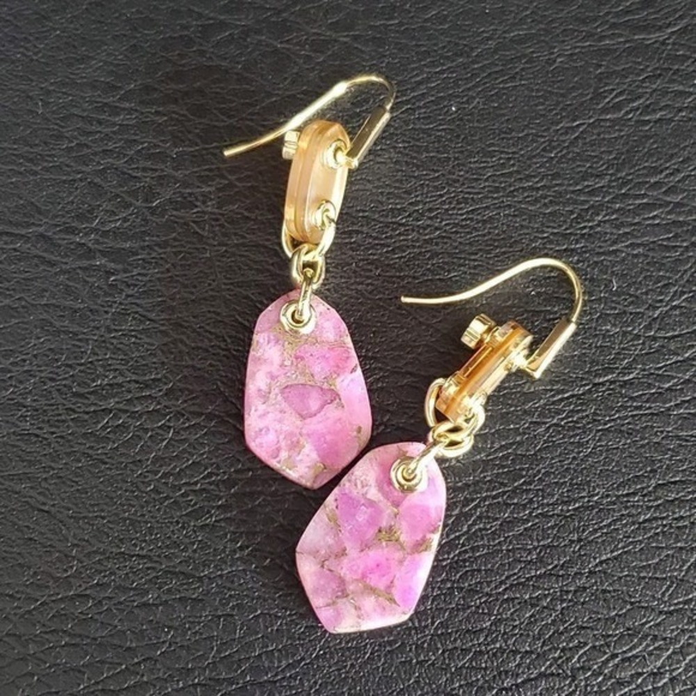 Kendra Scott Magenta Jade Gold Plated Dangle Drop Earrings Boho Gift Retired